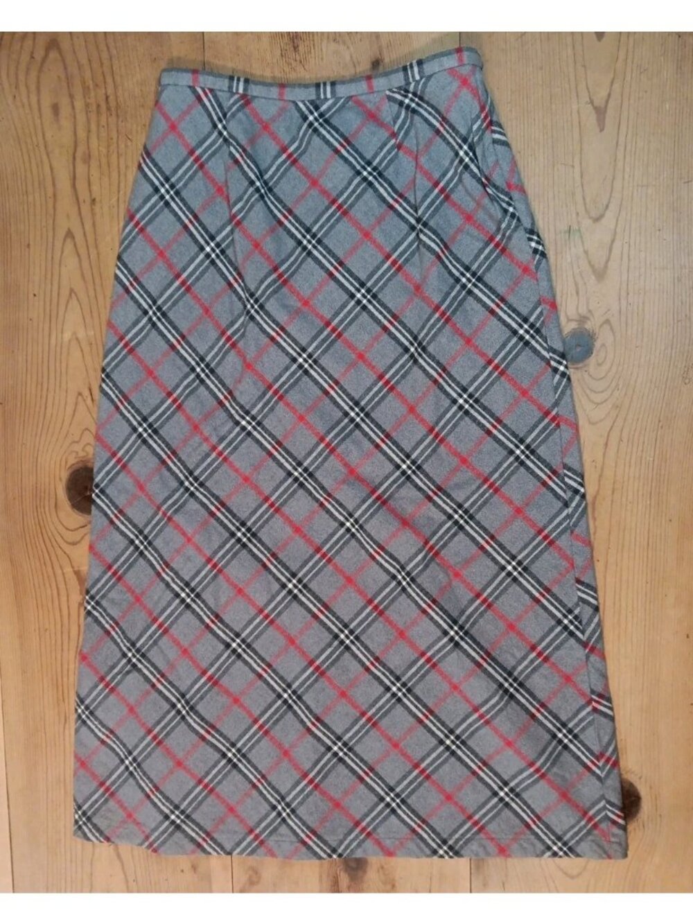 Vtg St Johns Bay Maxi Skirt Womens 10 Gray Plaid Flannel Cotton Winter Academia